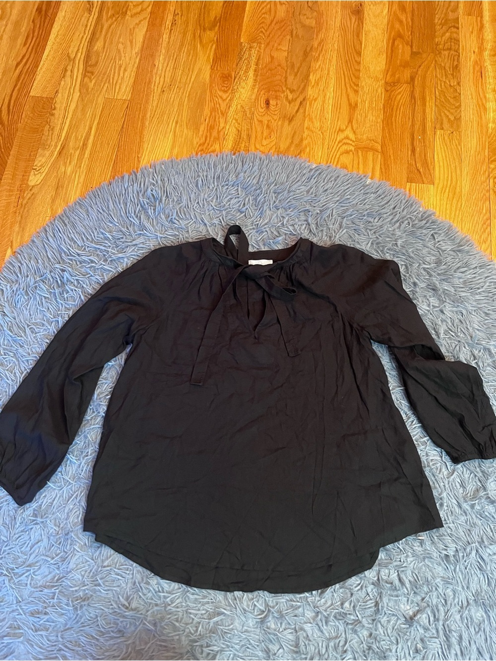 Antonio Melani Black Tie-Neck Linen Blend Blouse Size S